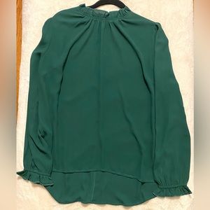 Dark Green Ruffle Neck Top Large